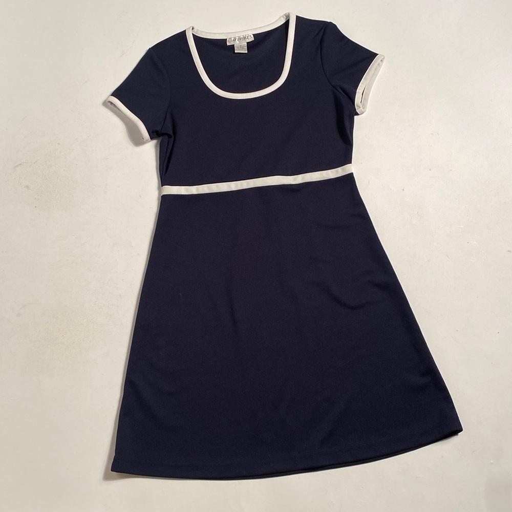 Vintage 1990s does 1960s Navy & White Mod Fit & Flare T-Shirt Dress! Medium